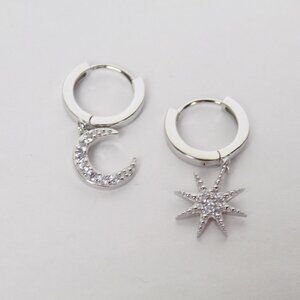 new! starburst sun crescent moon charm huggie earrings